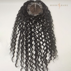 OXTL02 Crown Lace Hair Topper nga adunay 1'' Pu Poly Around 5.6 * 5.6 Base Size Curly Black Hair 16inch 100% Chinese Virgin Hair Custom nga Mga Piraso sa Buhok nga Wholesale