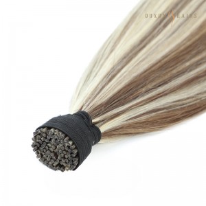 China Professional Hair Extension Suppliers 20inch Ash Brown Platinum Blonde Mix Hair High Quality I Tip Custom Keratin-Tipped Hair Extensions