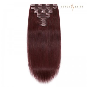 Inexpensive 100% Virgin Raw Hair 99j Clip in Human Hair Extensions Full Head Seamless for Front of Head-Hair Weave Bundles Wholesale