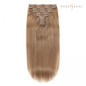 Clip-In #12 Dirty Blonde 16inch Human Hair Extensions 100g 7pcs Double Weft Invisible for Short Hair Virgin Raw Hair- Hair Company Extensions