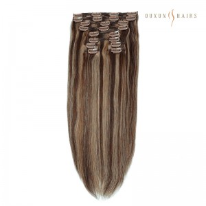 Dark Brown & Dirty Blonde Mix Highlight Balayage Clip in 100% Remy Human Hair Extensions 8Pieces Full Head Straight Weft-Clip in Extensions Wholesale