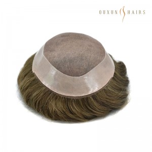 OXMM01 High Quality Man Toupee 1/8 Folded French Lace Durable Fine Mono Men's Capillary Prosthesis Hair Multiple Size Wig Poly Skin Around Man 100% Human Hair Hair System- Hair Factory Men