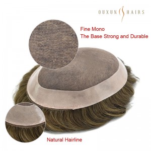 OXMM01 High Quality Man Toupee 1/8 Folded French Lace Durable Fine Mono Men’s Capillary Prosthesis Hair Multiple Size Wig Poly Skin Around Man 100% Human Hair Hair System- Hair Factory Men