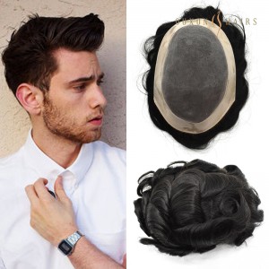 OXMM01 High Quality Man Toupee 1/8 Folded French Lace Durable Fine Mono Men’s Capillary Prosthesis Hair Multiple Size Wig Poly Skin Around Man 100% Human Hair Hair System- Hair Factory Men