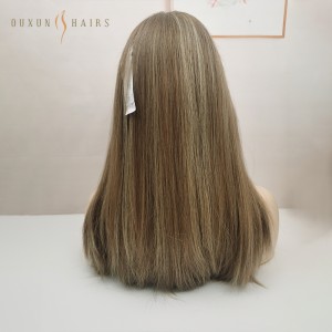 OXJW01 Zafafan Sayar Budurwa Gashin ɗan Adam Hair Lace Babban Wig Halin Halin Hannun Wig na Yahudanci Wig Kosher Wig 18 Inch Balayage Highlight to Ash Brown-Yahudawa Wigs Manufacturer