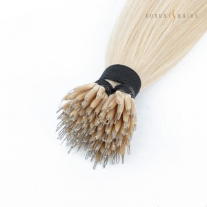 Nano-tip Human Hair Extensions,Nano Ring Hair Extensions #613 Bleach Blonde,100% Unprocessed Raw Temple Human Hair-Hair Extensions Factory