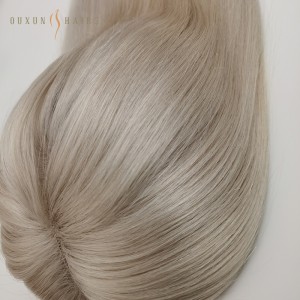 OXTL16 Custom Clip In Hair Topper Real Human Hair 10″*10″ Base Platinum Blonde(#60) Full Lace With Poly Skin Around Natural Hairline Best Virgin Human Hair-Wholesale Human Hair Lace Front Wigs Manufacture