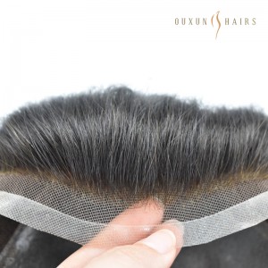 OXBM01 Bio Toupee Men 0.06-0.08MM Skin Swiss Lace Front Single Knotted/V loop Poly Skin System Unit Male Hair Prosthesis 100% Natural Hair Wig for Men Hairpieces-Mens Wigs Wholesale