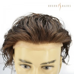 OXBM01 Bio Toupee Men 0.06-0.08MM Skin Swiss Lace Front Single Knotted/V loop Poly Skin System Unit Male Hair Prosthesis 100% Natural Hair Wig for Men Hairpieces-Mens Wigs Wholesale