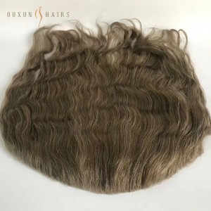 OXTS01 4 * 10inch Base Leungeun Knotted Kulit Poly Base Frontal Hairpieces Ash Brown Curly Gelombang Virgin Rambut Manusa pikeun Receded Hairline Grosir Awéwé-Bulu Potongan Manufacturers