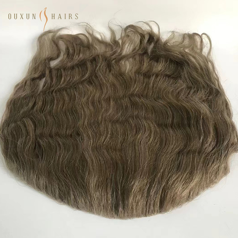 OXTS01 4*10 นิ้วฐาน Hand Knotted ผิวฐานโพลี Frontal Hairpieces Ash สีน้ำตาล Curly Wave Virgin Human Hair สำหรับ Receded Hairline ขายส่งผู้หญิง-ผมชิ้นผู้ผลิต