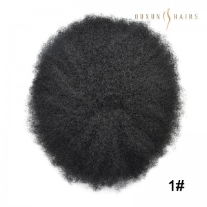 OXVM01 Afro Toupee for Black Men Brazilian Human Hair Piece African American All V-Loop Ultra Thin Skin Hair Replacement System 8x10inch Hair Unit Wig-Hair System Supplies