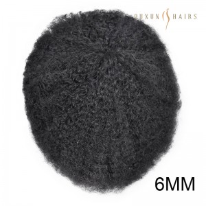 OXVM01 Afro Toupee for Black Men Brazilian Human Hair Piece African American All V-Loop Ultra Thin Skin Hair Replacement System 8x10inch Hair Unit Wig-Hair System Supplies